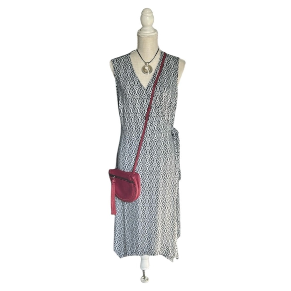 Jessica London Midi Tie Side Wrap Sleeveless Black White Geometric Print Dress